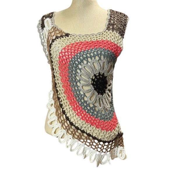 Poise Tops - Poise L Crochet Mandala Granny Tank Top Boho Open Knit Beach Festival Dance Y2K